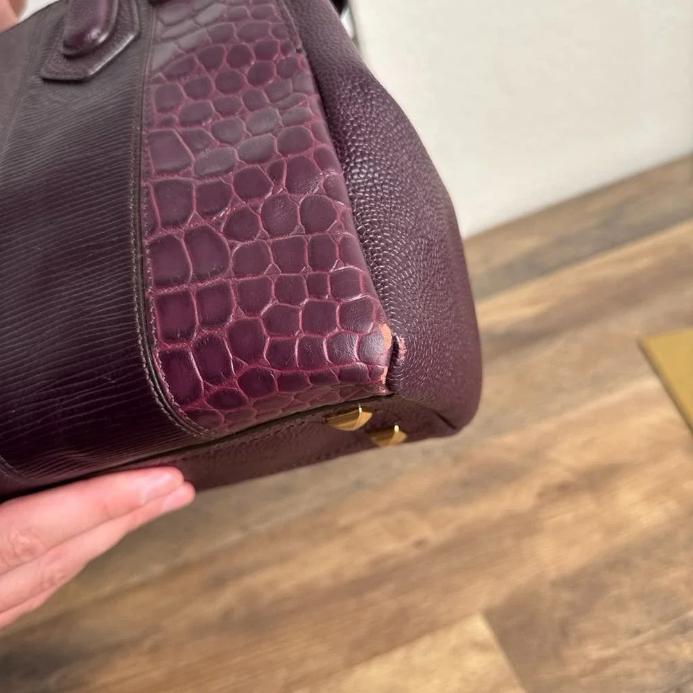 Henri Bendel Leather Patchwork Satchel Burgundy Croc Embossed Limited Edition